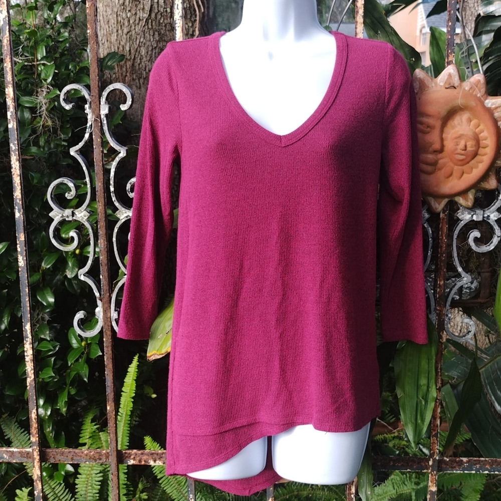 Bobeau collection ribbed raspberry asymmetrical top, Xsmall